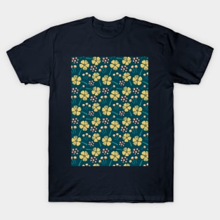 Abstract Floral Pattern in Teal,  Blue, Yellow and Orange T-Shirt